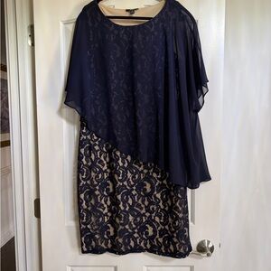 MSK Navy and Beige Asymmetrical Lace Dress